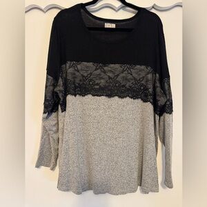Maurices Black and Gray Lace Long Sleeve Top